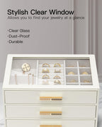 VLANDO Cinderella‑3 drawers Quiet Luxe 3‑Layer Glass Lid Jewelry Box Organizer