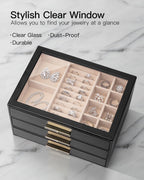 VLANDO Cinderella‑3 drawers Quiet Luxe 3‑Layer Glass Lid Jewelry Box Organizer