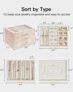 VLANDO Cinderella‑3 drawers Quiet Luxe 3‑Layer Glass Lid Jewelry Box Organizer