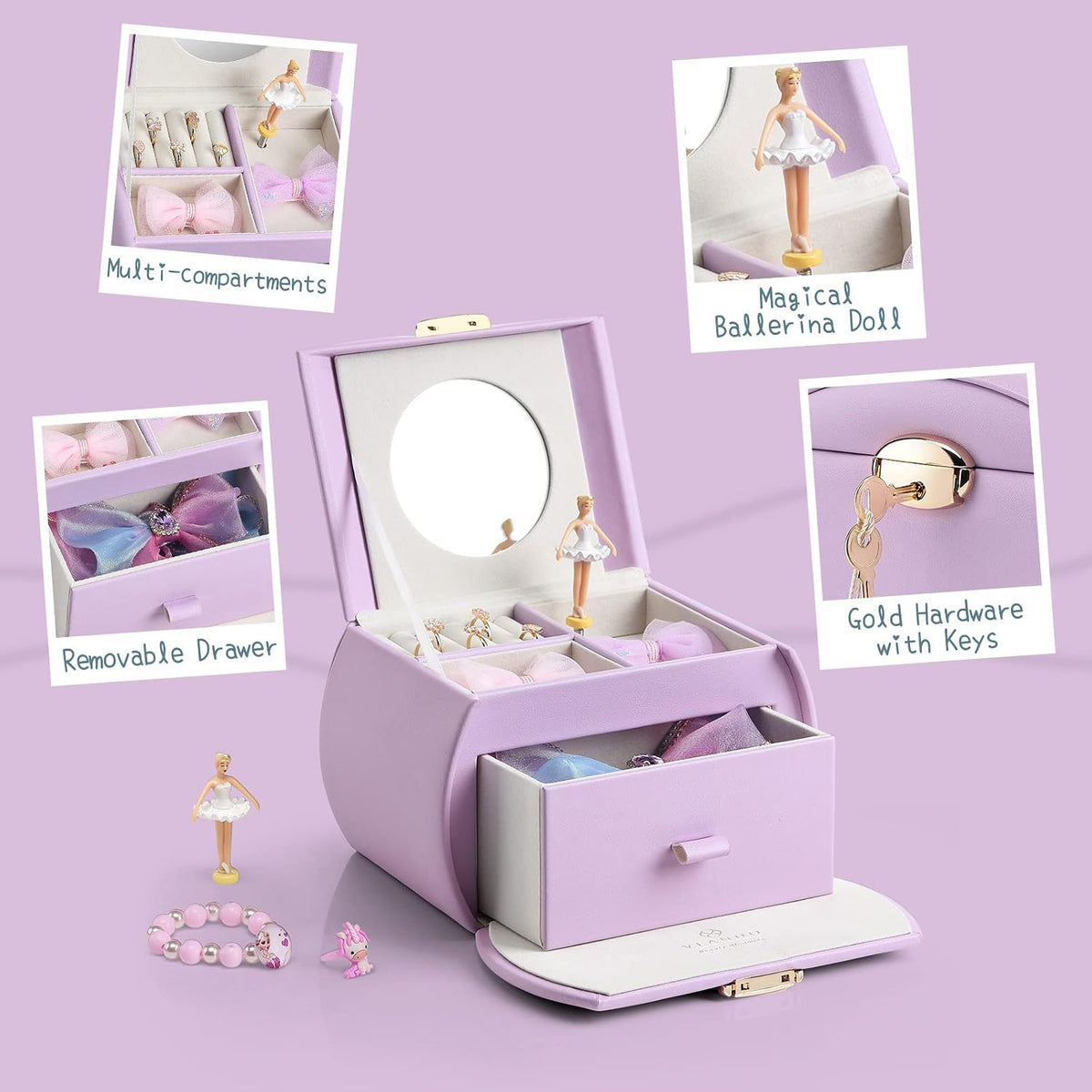 VLANDO Ballerina Musical Jewelry Box Girls Gift Musical Box