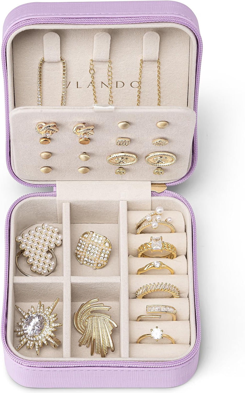 VLANDO Macaron‑Ear Stud Plate Macaron Regular – Small Portable Travel Jewelry Box Organizer