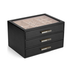 VLANDO Cinderella‑3 drawers Quiet Luxe 3‑Layer Glass Lid Jewelry Box Organizer