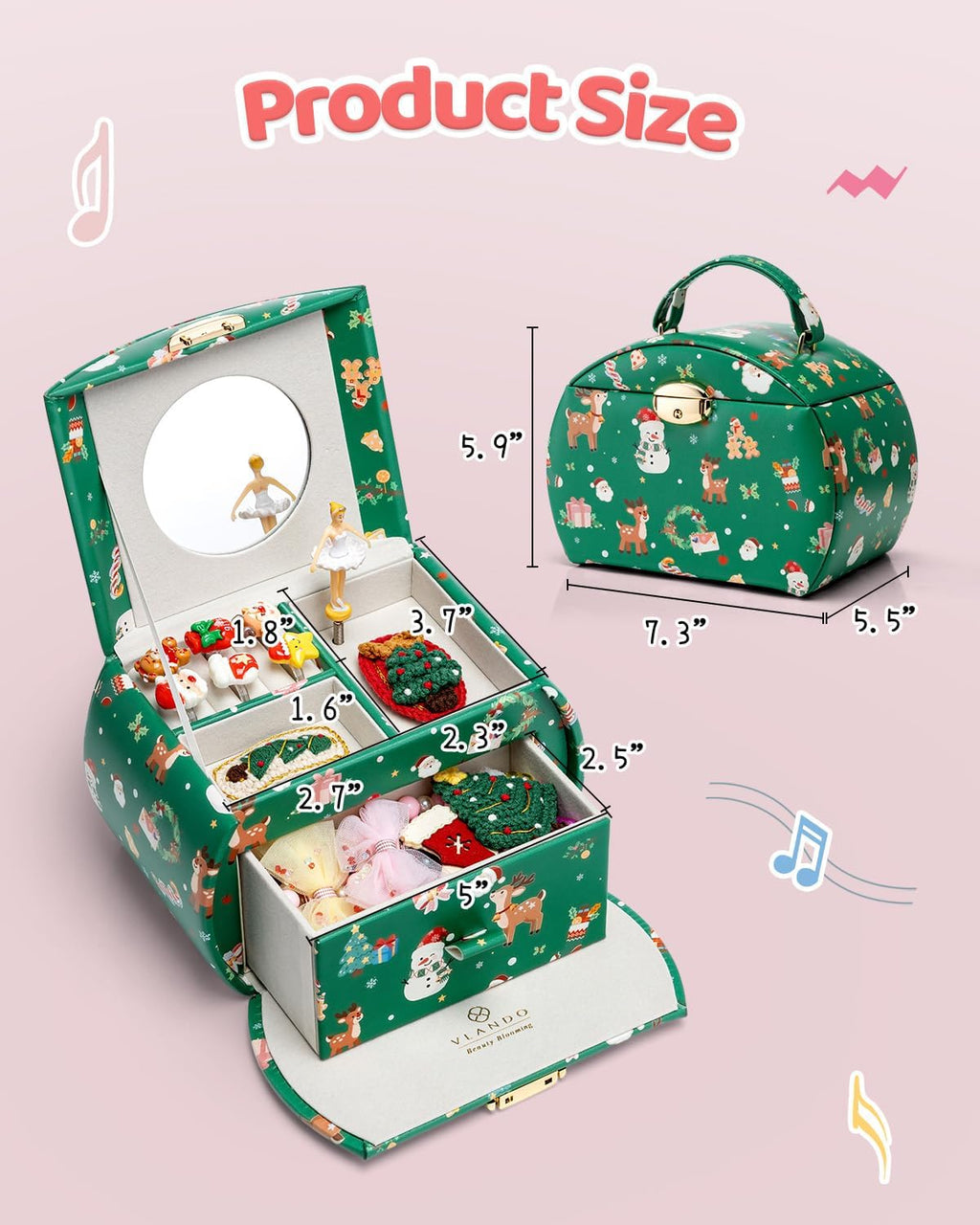 VLANDO Ballerina Musical Jewelry Box Girls Gift Musical Box