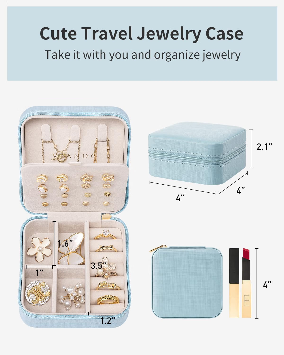 VLANDO Macaron‑Ear Stud Plate Macaron Regular – Small Portable Travel Jewelry Box Organizer