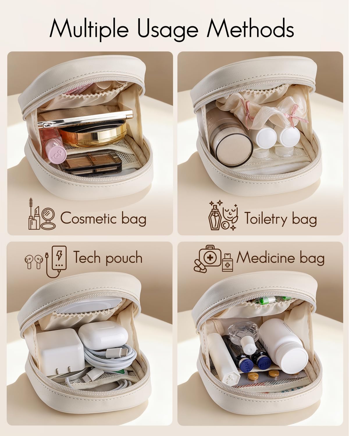 VLANDO Travel Ritual-Mini Makeup Bag,Travel Makeup Bag – Compact Waterproof PU Leather Cosmetic Organizer