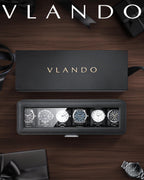 VLANDO 6-Slot Lockable Leather Watch Box with Glass Lid & Soft Pillows
