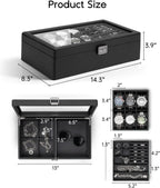 VLANDO Large 6-Slot Lockable Watch Box Organizer with Glass Lid & Accessory Storage