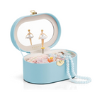 VLANDO Oval Music Box Musical Jewelry Box for Girls – Spinning Ballerina, Soft Faux Leather Kids Jewelry Organizer & Mirror