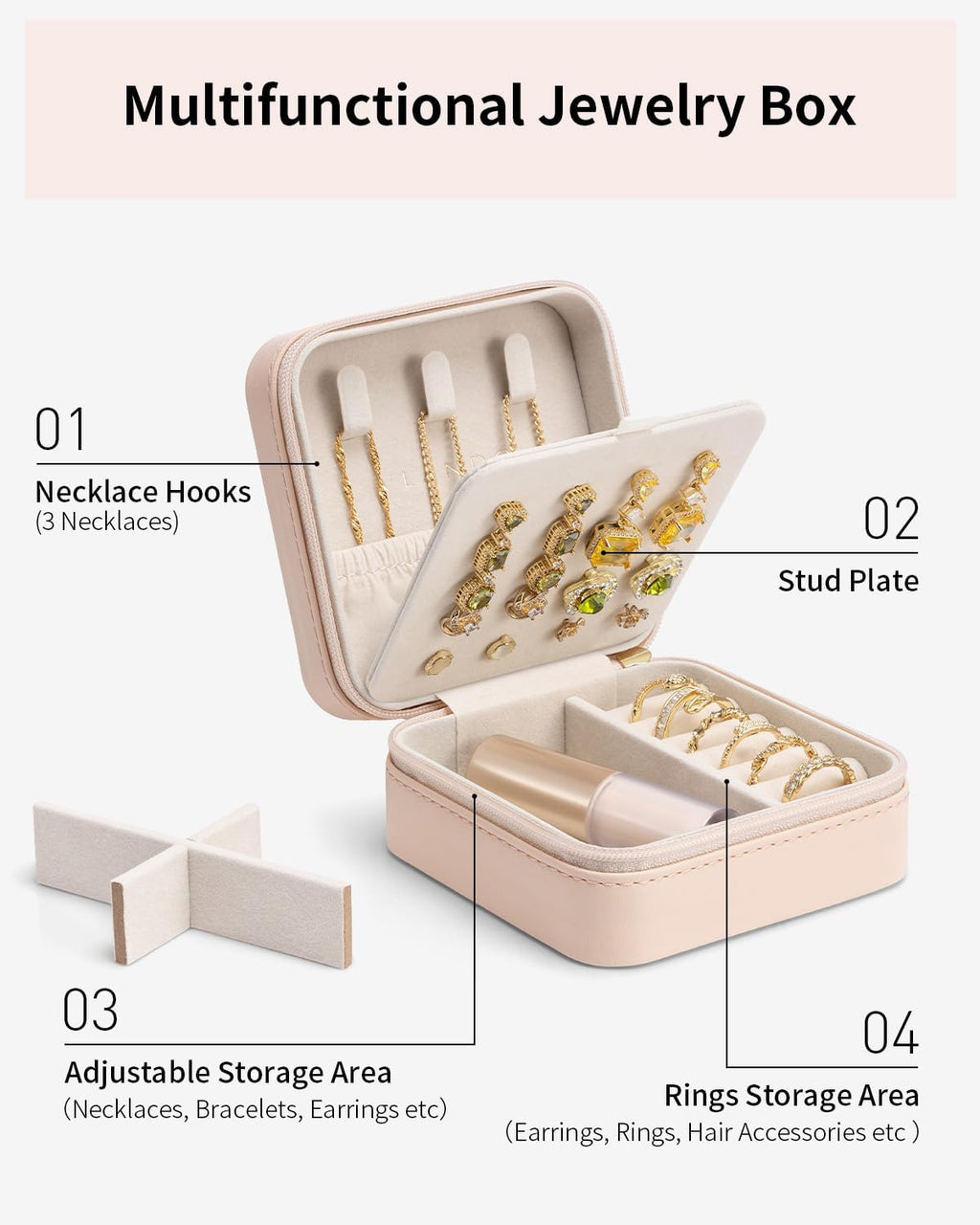 VLANDO Macaron‑Ear Stud Plate Macaron Regular – Small Portable Travel Jewelry Box Organizer