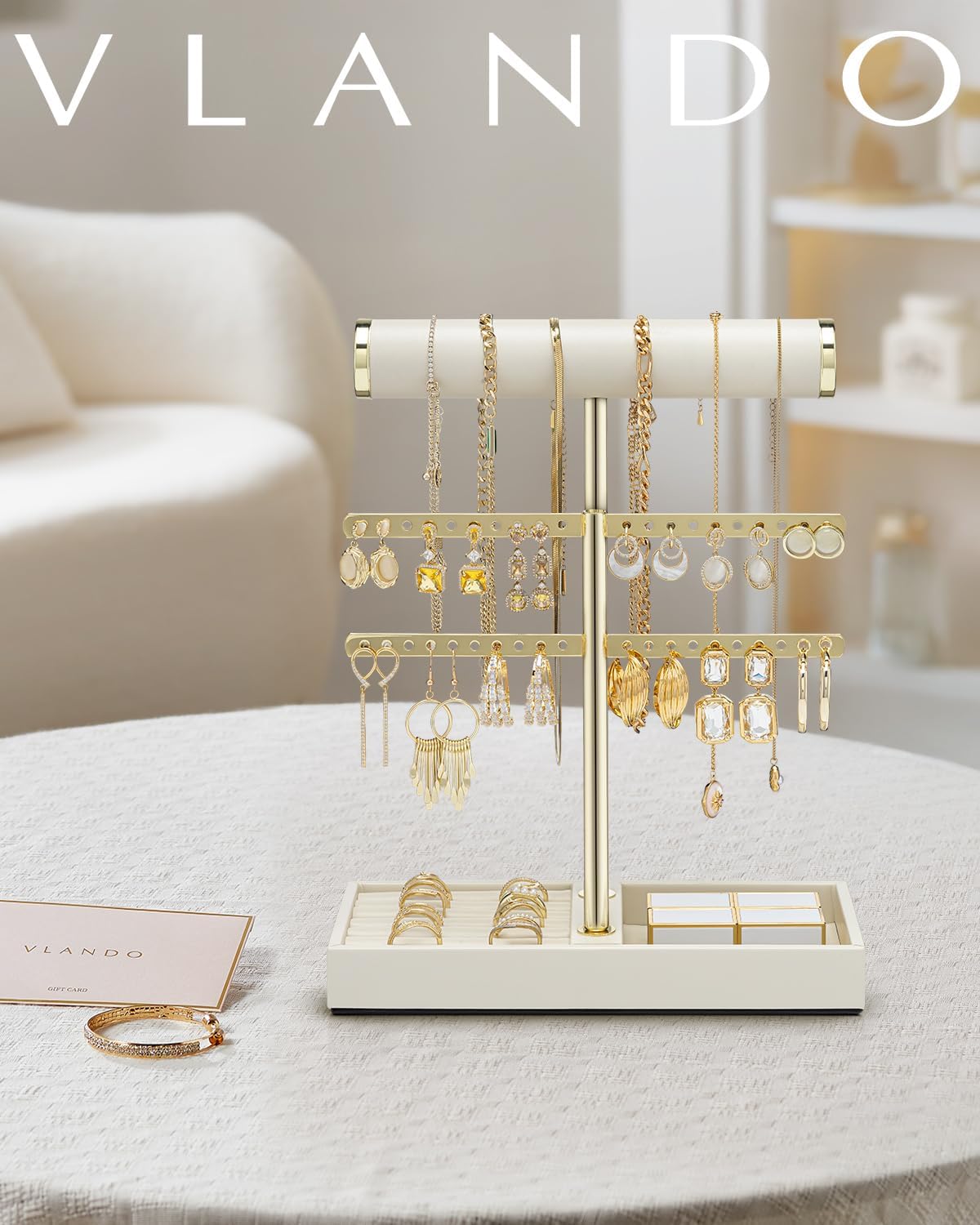 VLANDO Biluo Jewelry Stand Everyday Keepsake 2‑Tier Jewelry Holder Organizer with Tray