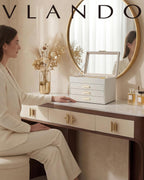 VLANDO Moonlit Mirror 4-Layer Jewelry Box with Glass Lid & Drawers