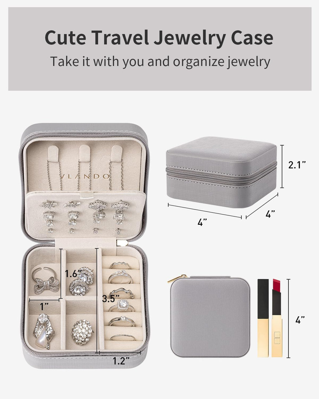 VLANDO Macaron‑Ear Stud Plate Macaron Regular – Small Portable Travel Jewelry Box Organizer