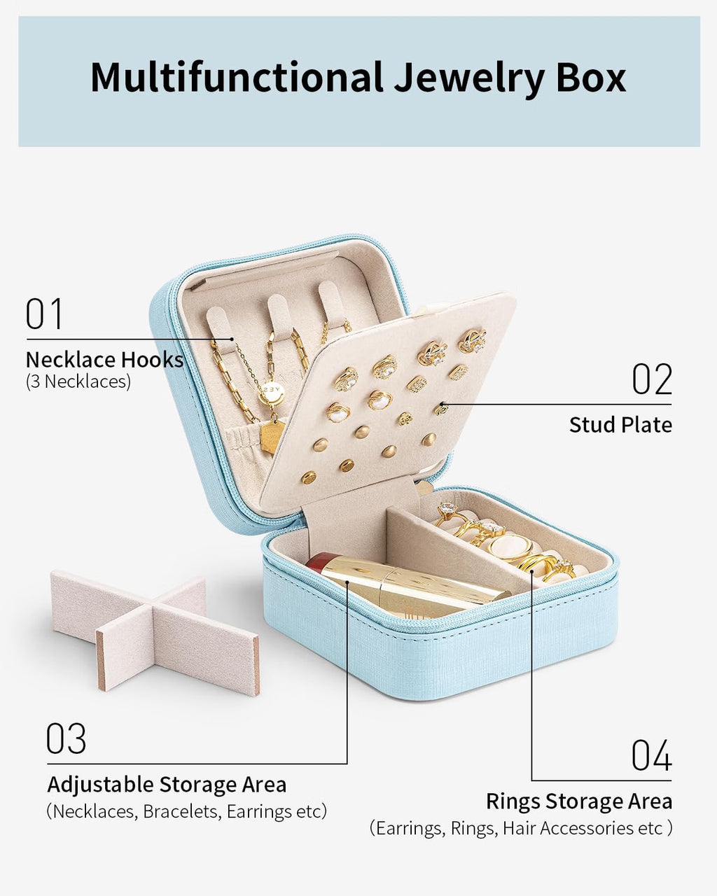 VLANDO Macaron‑Ear Stud Plate Macaron Regular – Small Portable Travel Jewelry Box Organizer