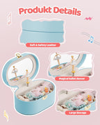 VLANDO Oval Music Box Musical Jewelry Box for Girls – Spinning Ballerina, Soft Faux Leather Kids Jewelry Organizer & Mirror