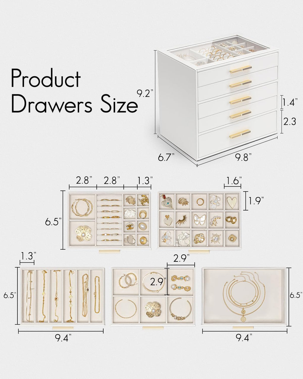 VLANDO Quiet Luxe 5-Layer Glass Lid Jewelry Box Organizer