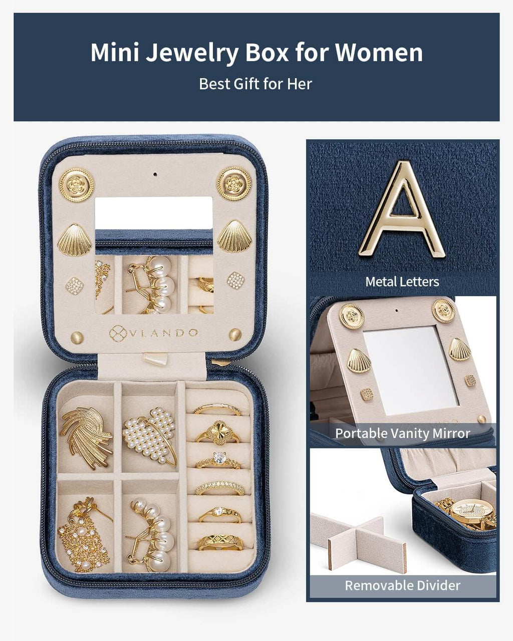 VLANDO Travel Ritual travel jewelry case, interior compartment details