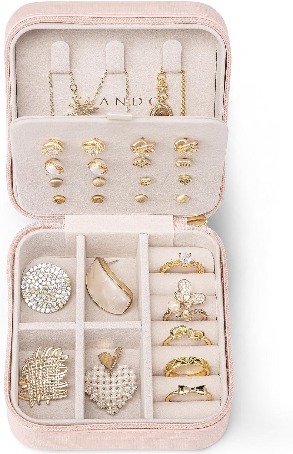 VLANDO Macaron‑Ear Stud Plate Macaron Regular – Small Portable Travel Jewelry Box Organizer