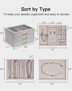 VLANDO Cinderella‑3 drawers Quiet Luxe 3‑Layer Glass Lid Jewelry Box Organizer