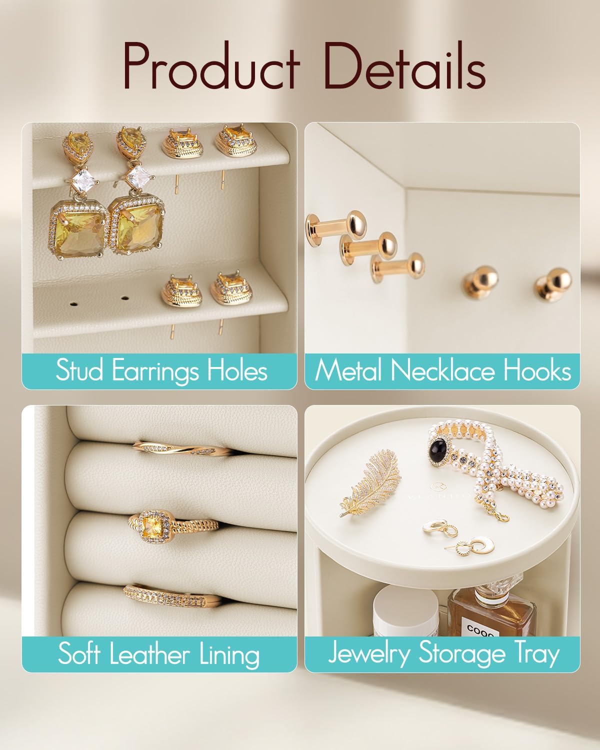 Boîte à bijoux rotative à 360° VLANDO Quiet Luxe pour colliers, bagues et parfums