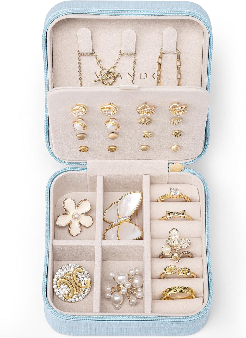VLANDO Macaron‑Ear Stud Plate Macaron Regular – Small Portable Travel Jewelry Box Organizer