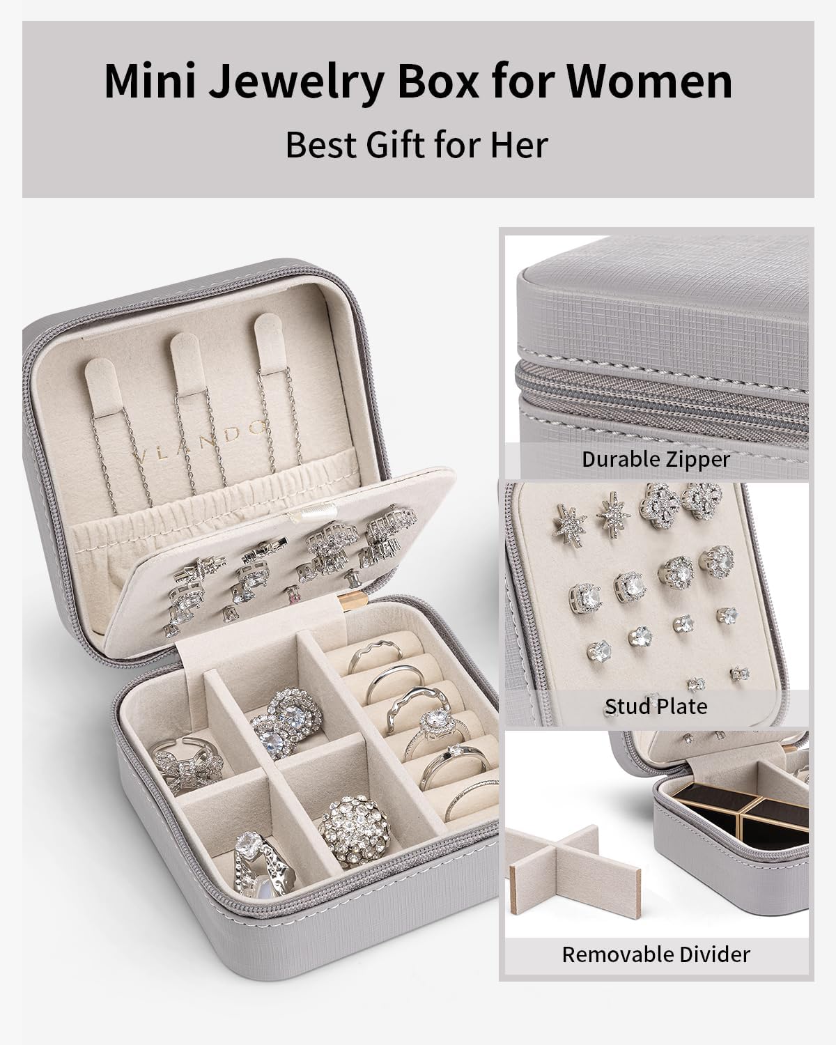 VLANDO Macaron‑Ear Stud Plate Macaron Regular – Small Portable Travel Jewelry Box Organizer