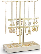 VLANDO 2-Tier Leather Jewelry Stand Organizer, Cloud White Jewelry Holder for Necklaces, Earrings, Bracelets & Rings US Exclusive Deal