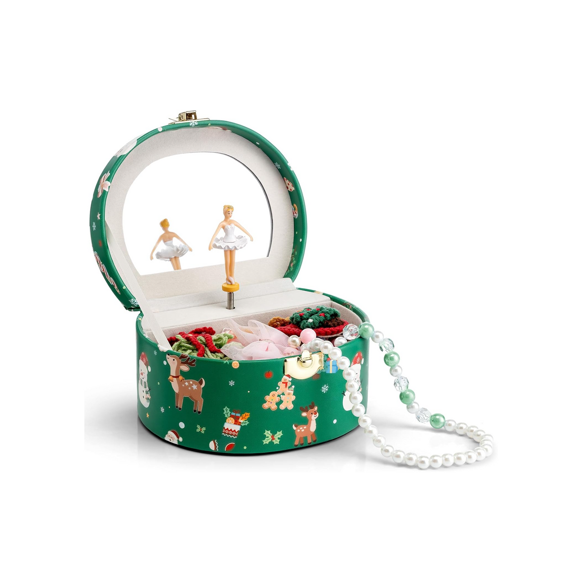 VLANDO Semicircular Musical Box Musical Jewelry Box for Girls – Spinning Ballerina, Lockable Jewelry Case & Mirror