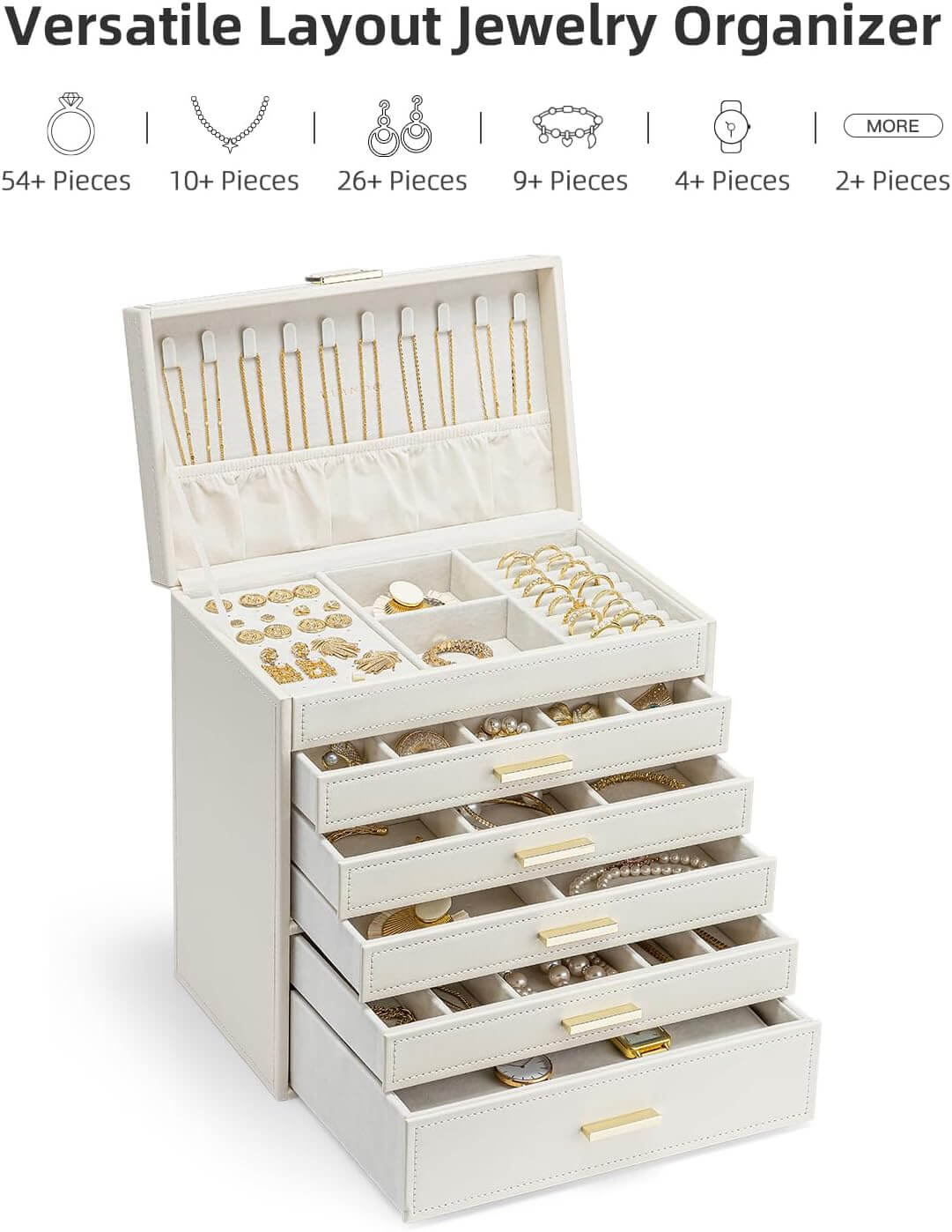 VLANDO Quiet Luxe 6-Layer Large Jewelry Box Organizer