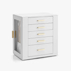 VLANDO Quiet Luxe 360° Rotating Jewelry Box with 5 Drawers,,Large Jewelry Organizer with 2 Glass Window