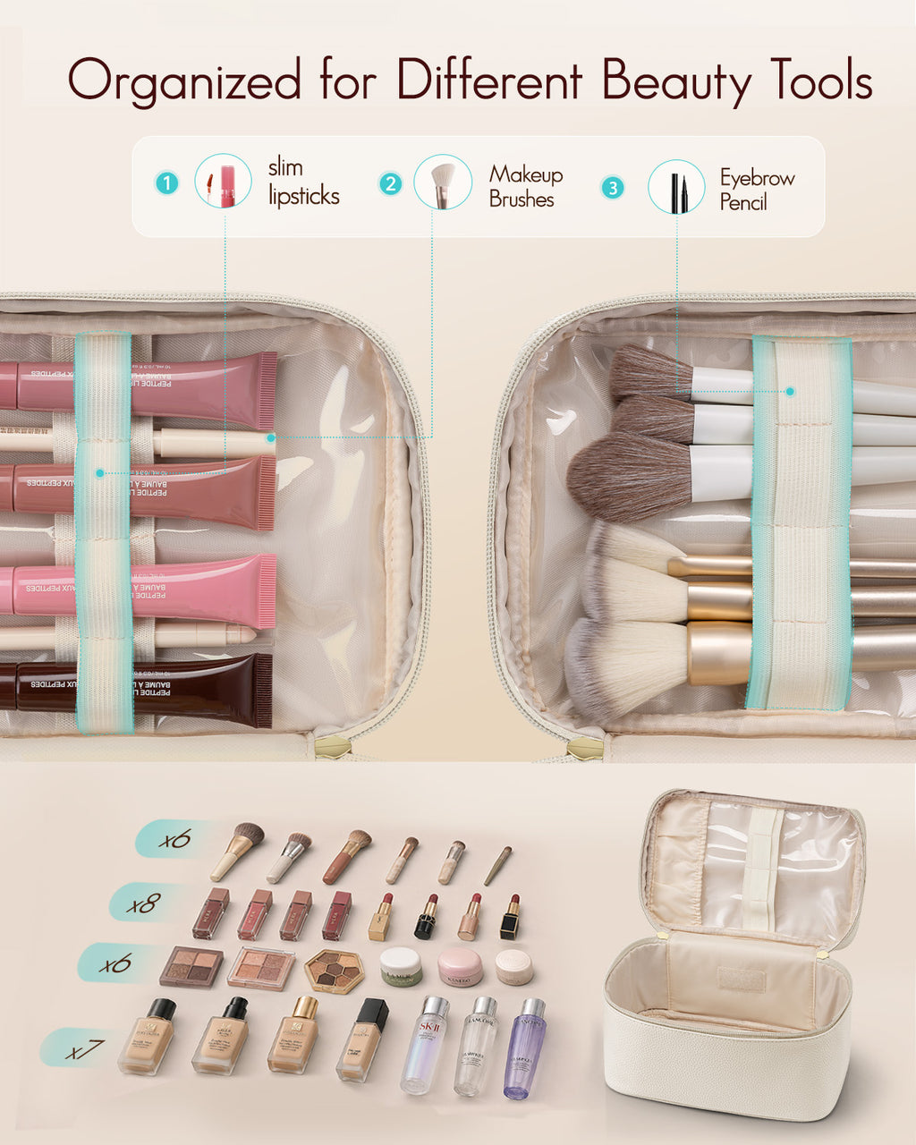 VLANDO Naifu Travel Makeup Bag | Portable Large‑Capacity Cosmetic Organizer for Women