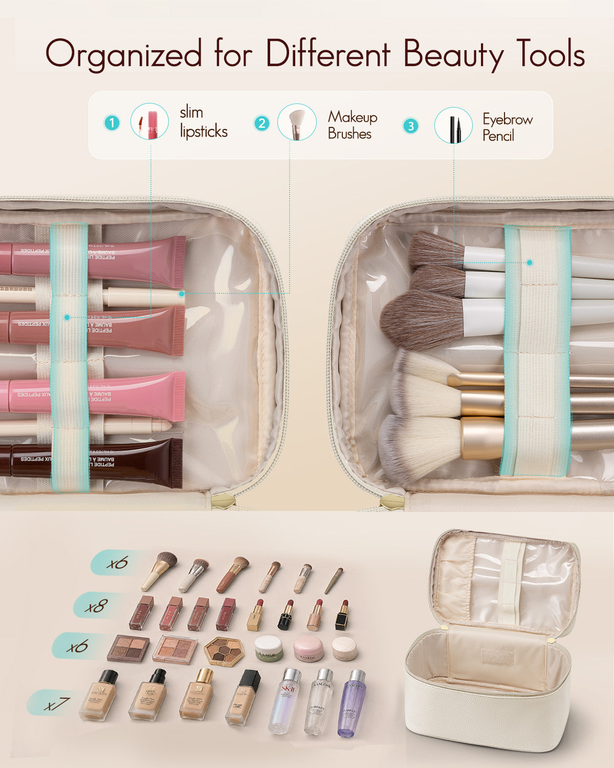 VLANDO Naifu Travel Makeup Bag | Portable Large‑Capacity Cosmetic Organizer for Women