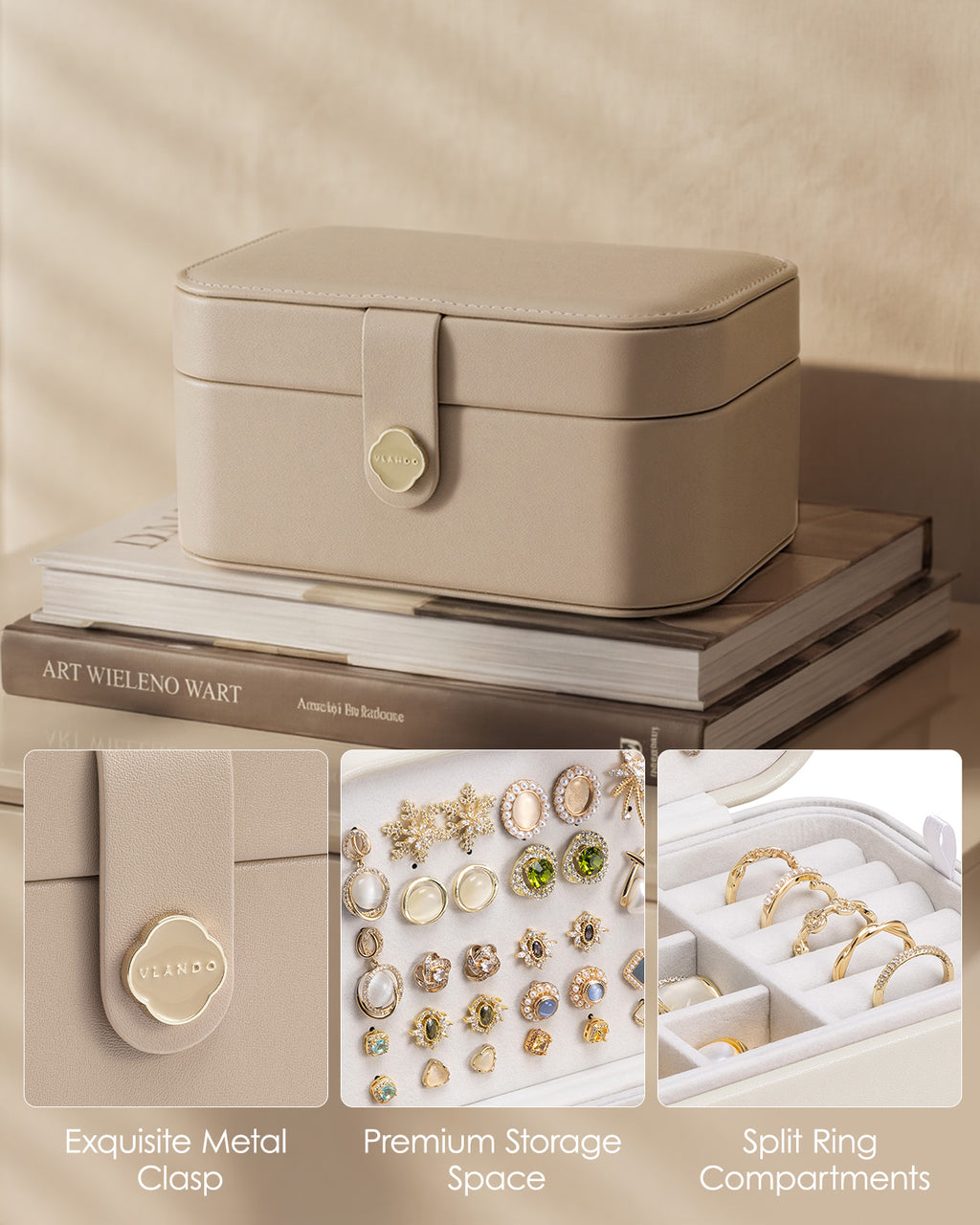 VLANDO Music Box, Travel Jewelry Case, 2‑Layer Jewelry & Earring Box Organizer