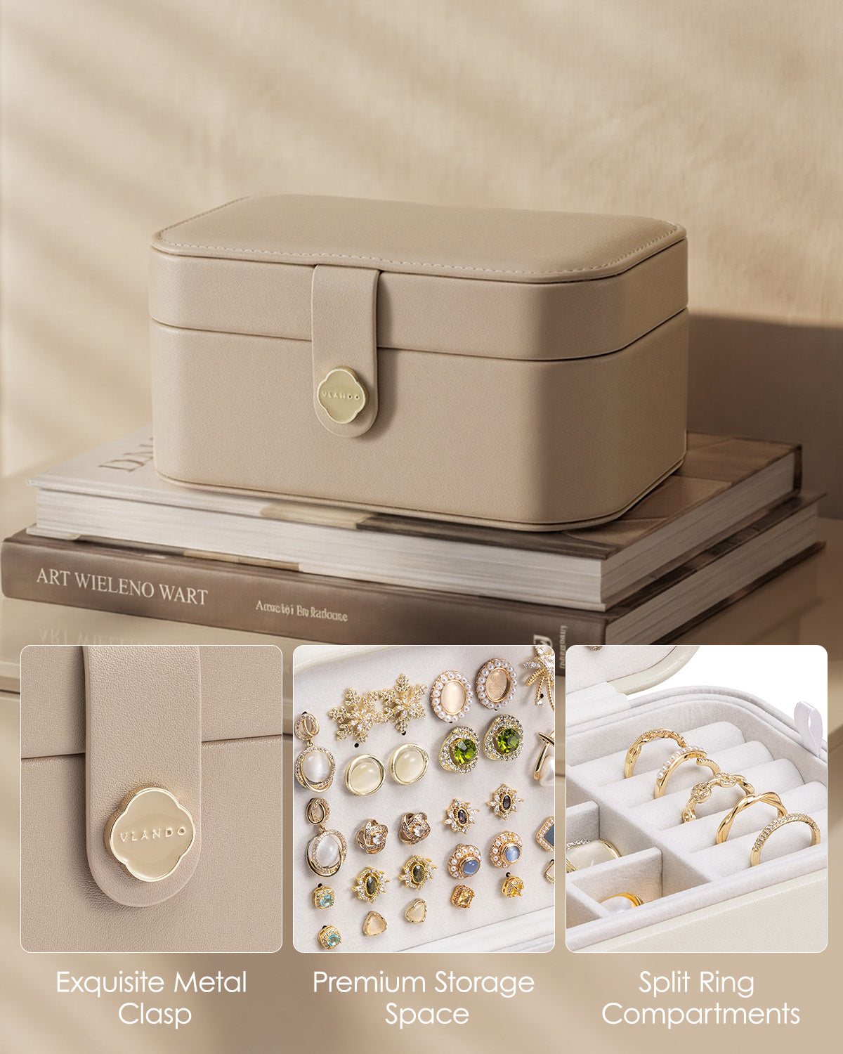 VLANDO Music Box, Travel Jewelry Case, 2‑Layer Jewelry & Earring Box Organizer