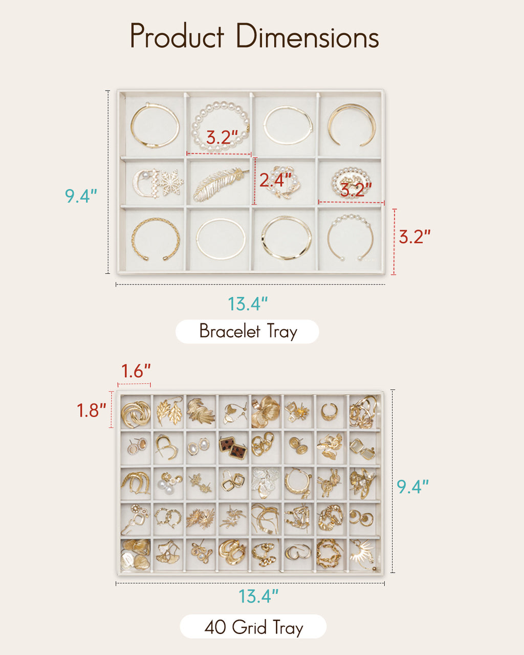 VLANDO Moments Stackable Jewelry Tray Set – 56-Grid, Bracelet, Jewelry & Glasses Tiers