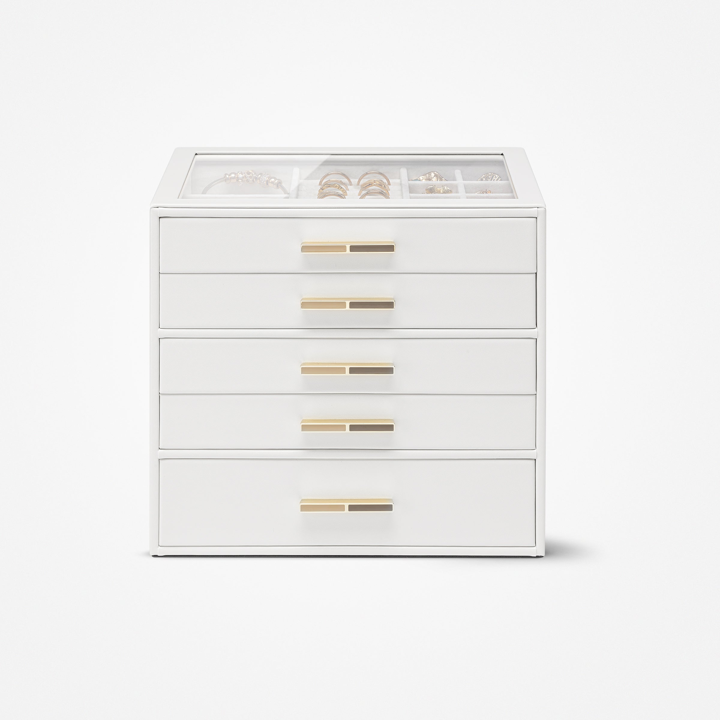 VLANDO Quiet Luxe 5-Layer Glass Lid Jewelry Box Organizer