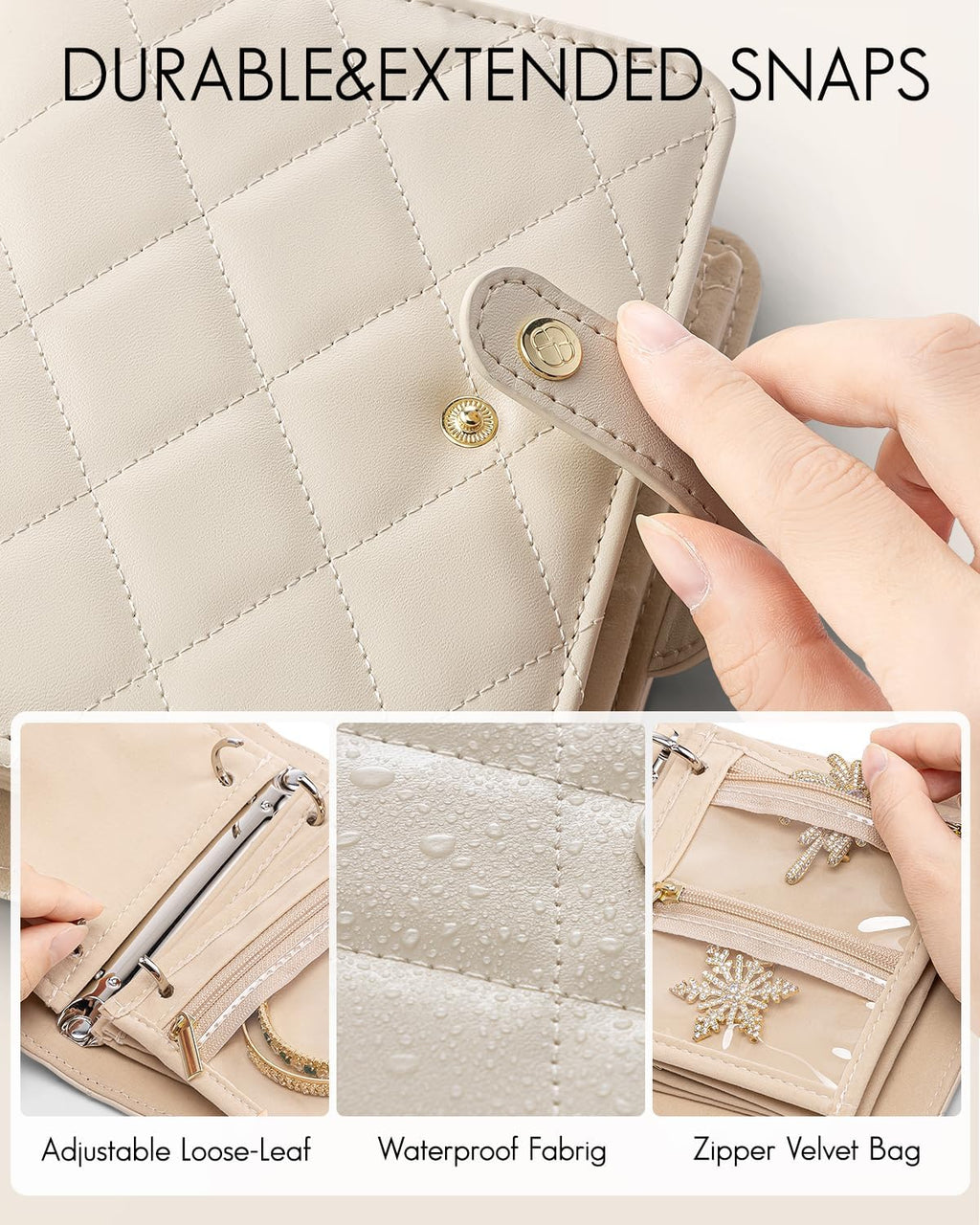 VLANDO Quilted Travel Jewelry Organizer with Clear Zipper Pouches