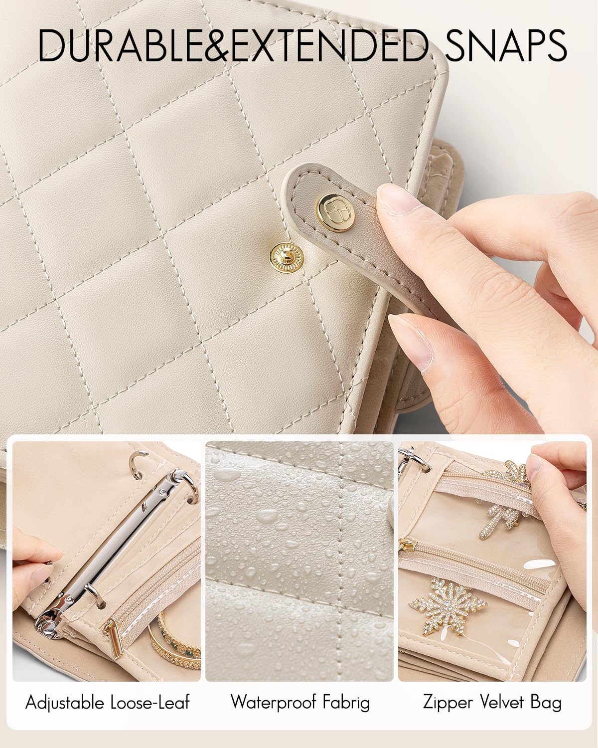 VLANDO Quilted Travel Jewelry Organizer with Clear Zipper Pouches