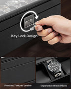 VLANDO 6‑bit watch box with ring holder 6‑Slot Lockable Watch Box Organizer with Glass Lid & Removable Tray