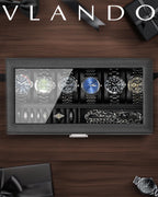 VLANDO 6‑bit watch box with ring holder 6‑Slot Lockable Watch Box Organizer with Glass Lid & Removable Tray