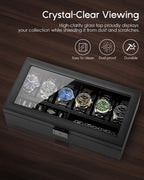 VLANDO 6‑bit watch box with ring holder 6‑Slot Lockable Watch Box Organizer with Glass Lid & Removable Tray