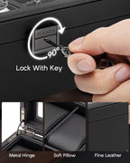VLANDO Large 6-Slot Lockable Watch Box Organizer with Glass Lid & Accessory Storage