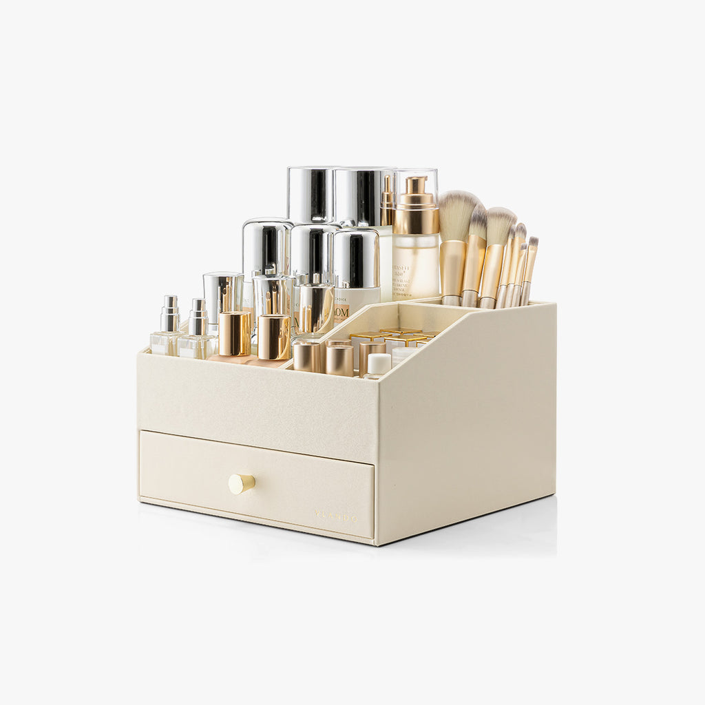 VLANDO Quiet Luxe Vanity & Makeup Organizer,Large Capacity Countertop Organizer with Drawers