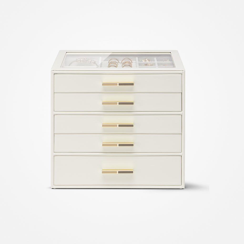 VLANDO Quiet Luxe 5-Layer Glass Lid Jewelry Box Organizer