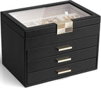 VLANDO Moonlit Mirror 4-Layer Jewelry Box with Glass Lid & Drawers