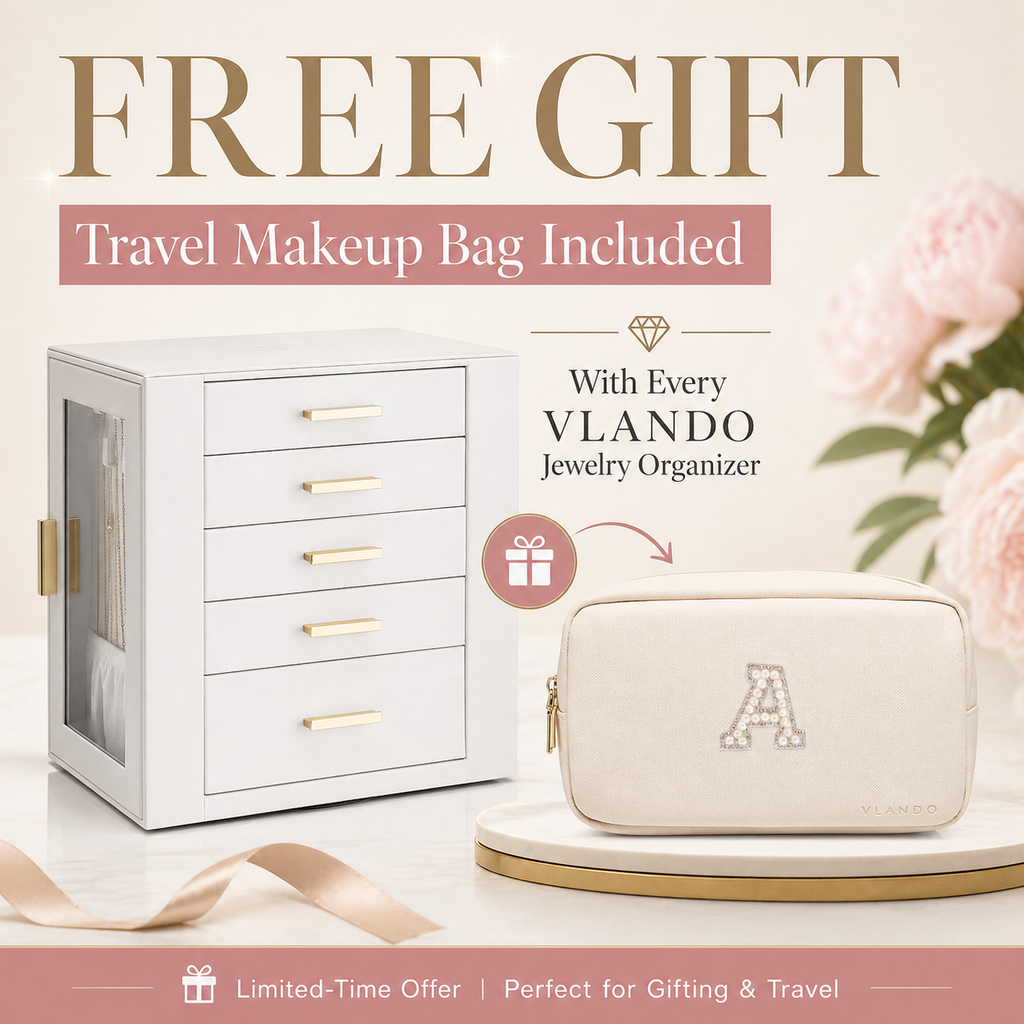 VLANDO Quiet Luxe 6-Layer Jewelry Organizer + Free Travel Makeup Bag