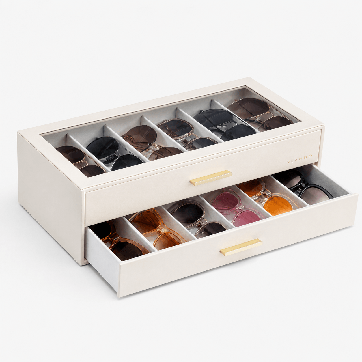 VLANDO sunglasses organizer box in Creamy white for organized storage