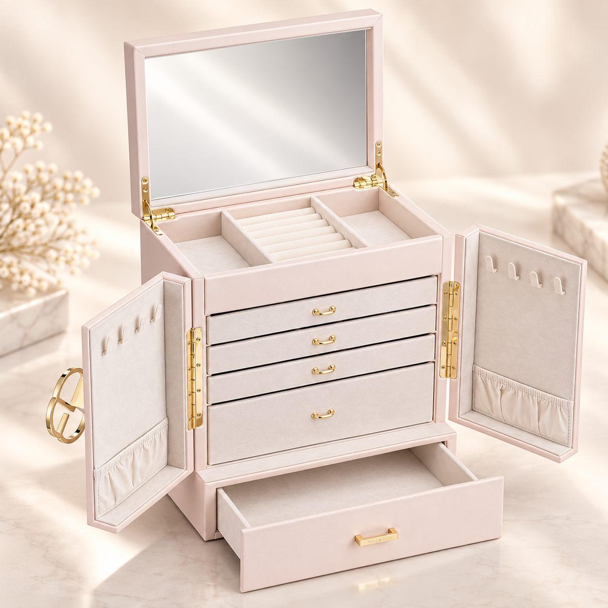6-Layer Jewelry Box | Mirror and Velvet Drawers | VLANDO