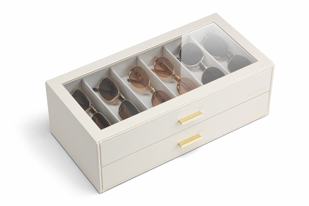 2-Layer Sunglasses Organizer Box with Glass Lid & Drawers