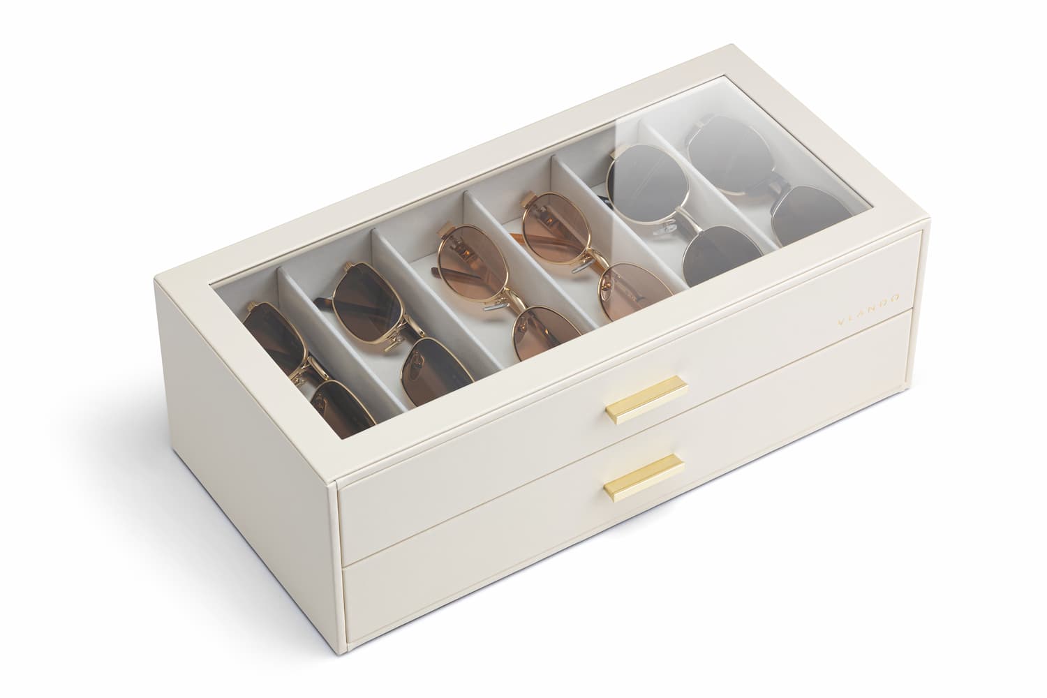 2-Layer Sunglasses Organizer Box with Glass Lid & Drawers
