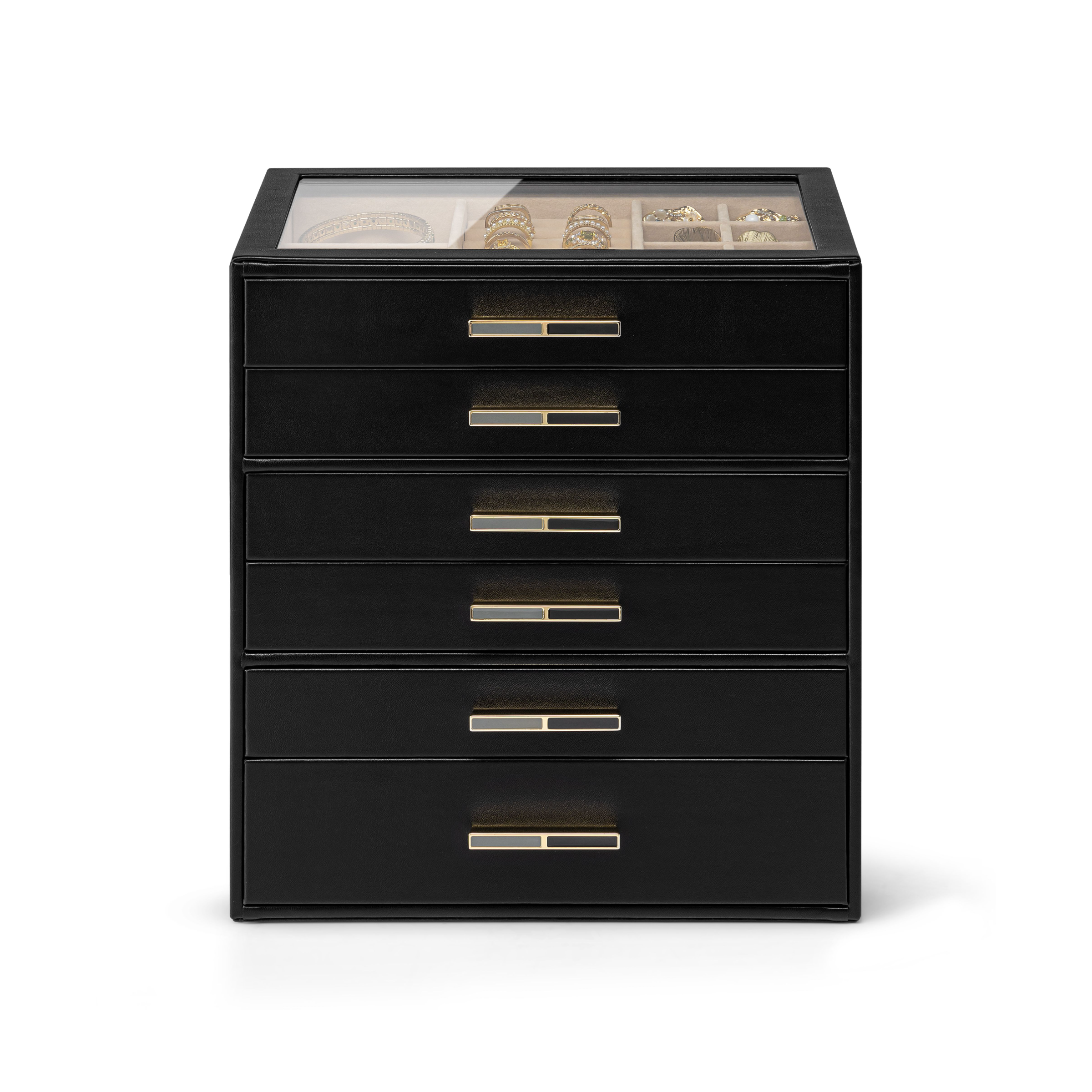 VLANDO Cinderella 6-Drawer Quiet Luxe Jewelry Box Organizer with Glass Lid